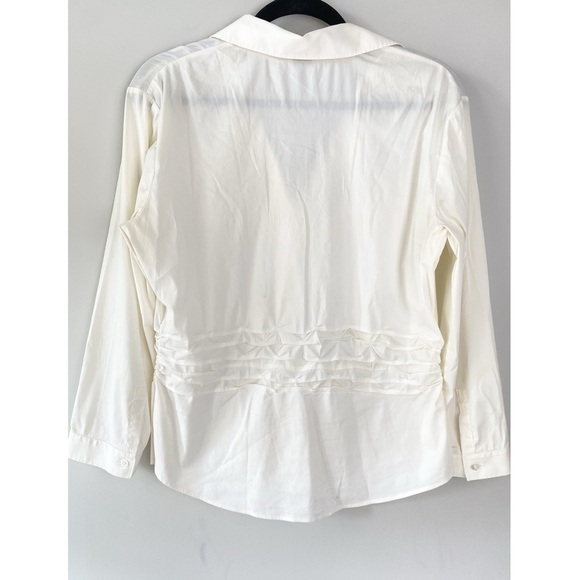 Vince Womens Button Up Shirt L Ivory Kicki Ruched Old Money Career Chic Prep - Picture 3 of 8